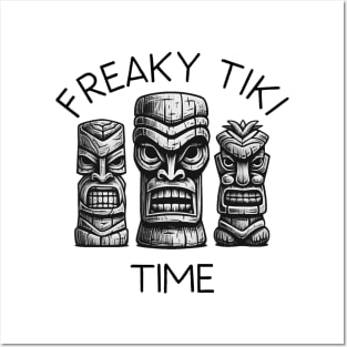 Three Tiki Statues - Freaky Tiki Time (Black Lettering) Posters and Art